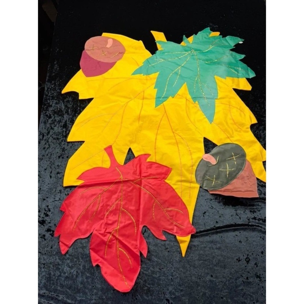 Vintage Fall Autumn House Flag Large Maple Leaves Acorns Applique 30x45